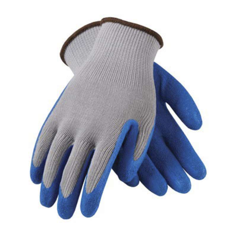 G-Tek® Economy Weight Seamless Knit Polyester/Cotton Glove with Latex Coated Crinkle Grip on Palm & Fingers, Large, Gray/Blue  6 Dozen per Case